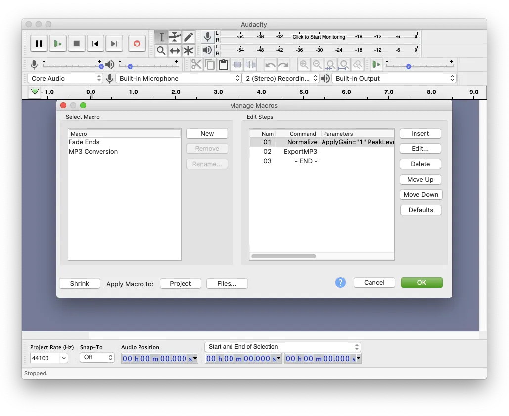 "Audacity Macro Window"