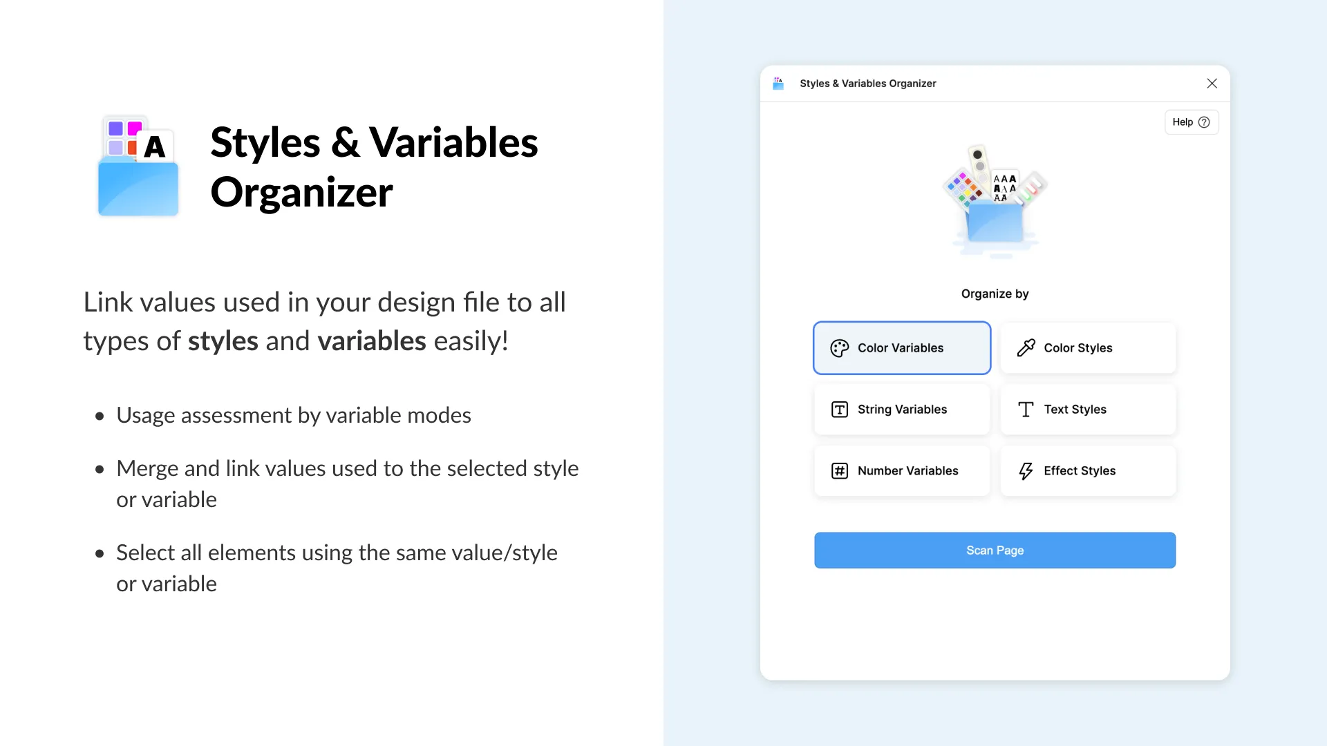 Styles & Variables Organizer plugin interface