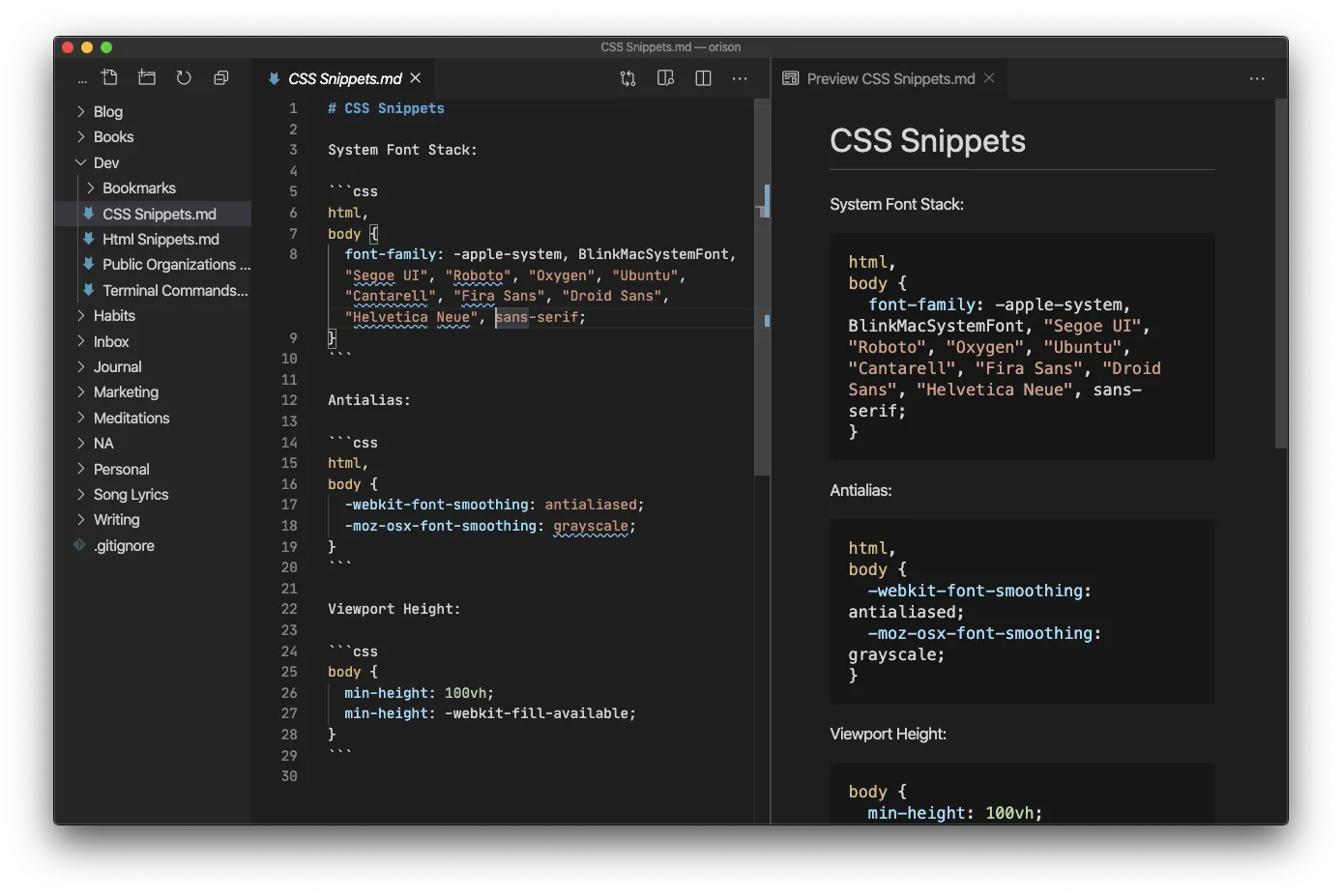 Screenshot of VS Code Markdown Editor